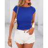 imageBTFBM Womens Summer Tops 2025 Ribbed T Shirts Crew Neck Short Sleeve Stretchy Ruched Slim Fit Workout Going Out TopRoyal Blue