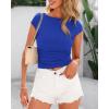 imageBTFBM Womens Summer Tops 2025 Ribbed T Shirts Crew Neck Short Sleeve Stretchy Ruched Slim Fit Workout Going Out TopRoyal Blue