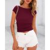 imageBTFBM Womens Summer Tops 2025 Ribbed T Shirts Crew Neck Short Sleeve Stretchy Ruched Slim Fit Workout Going Out TopWine Red