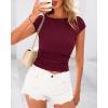 imageBTFBM Womens Summer Tops 2025 Ribbed T Shirts Crew Neck Short Sleeve Stretchy Ruched Slim Fit Workout Going Out TopWine Red