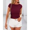 imageBTFBM Womens Summer Tops 2025 Ribbed T Shirts Crew Neck Short Sleeve Stretchy Ruched Slim Fit Workout Going Out TopWine Red