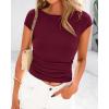 imageBTFBM Womens Summer Tops 2025 Ribbed T Shirts Crew Neck Short Sleeve Stretchy Ruched Slim Fit Workout Going Out TopWine Red