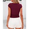 imageBTFBM Womens Summer Tops 2025 Ribbed T Shirts Crew Neck Short Sleeve Stretchy Ruched Slim Fit Workout Going Out TopWine Red