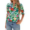 imageBTFBM Summer Blouses for Women Dressy Casual 2025 Spring Floral Boho Shirts V Neck Puff Short Sleeve Business Work TopsFloral Green Multi