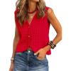 imageBTFBM Summer Sweater Vest for Women 2025 Sleeveless V Neck Button Up Cardigan Waffle Knit Tank Tops Spring ClothesRed