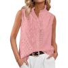 imageBTFBM Womens Sleeveless Button Down Shirts Ruffle V Neck Casual Hollow Out Eyelet Tops Boho Summer Vacation Blouse 2025Pink