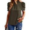 imageBTFBM Womens Summer Boho Shirt Top Ruffle Short Sleeve Frill Trim Mock Neck Floral Solid 2025 Casual Blouses Shirts TopsSolid Army Green