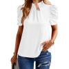 imageBTFBM Womens Summer Boho Shirt Top Ruffle Short Sleeve Frill Trim Mock Neck Floral Solid 2025 Casual Blouses Shirts TopsWhite