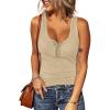 imageBTFBM Womens Summer Ribbed Tank Tops Crew Neck Button Down Slim Fit Basic Sleeveless Tunic Blouse Casual Henley ShirtsApricot