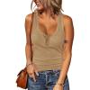 imageBTFBM Womens Summer Ribbed Tank Tops Crew Neck Button Down Slim Fit Basic Sleeveless Tunic Blouse Casual Henley ShirtsLight Khaki
