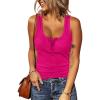 imageBTFBM Womens Summer Ribbed Tank Tops Crew Neck Button Down Slim Fit Basic Sleeveless Tunic Blouse Casual Henley ShirtsRose Red
