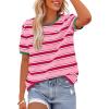 imageBTFBM Womens Summer Tops 2025 Crewneck Short Sleeve Striped T Shirts Casual Loose Lightweight Color Block Basic TeePink Rose Red