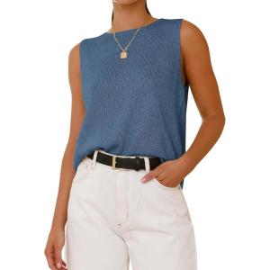 imageBTFBM Womens Sleeveless Sweater Vest 2025 Summer Crew Neck Ribbed Knit Lightweight Pullover Casual Loose Fit Tank TopsGrey Blue