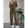 imageBTFBM 2 Piece Sets For Women Summer Short Sleeve Top Wide Leg Pants Casual Airport Travel Outfits Lounge Sets TracksuitsArmy Green