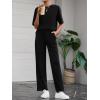 imageBTFBM 2 Piece Sets For Women Summer Short Sleeve Top Wide Leg Pants Casual Airport Travel Outfits Lounge Sets TracksuitsBlack