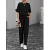 imageBTFBM 2 Piece Sets For Women Summer Short Sleeve Top Wide Leg Pants Casual Airport Travel Outfits Lounge Sets TracksuitsBlack