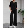 imageBTFBM 2 Piece Sets For Women Summer Short Sleeve Top Wide Leg Pants Casual Airport Travel Outfits Lounge Sets TracksuitsBlack