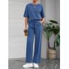 imageBTFBM 2 Piece Sets For Women Summer Short Sleeve Top Wide Leg Pants Casual Airport Travel Outfits Lounge Sets TracksuitsBlue