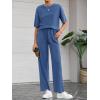 imageBTFBM 2 Piece Sets For Women Summer Short Sleeve Top Wide Leg Pants Casual Airport Travel Outfits Lounge Sets TracksuitsBlue
