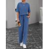 imageBTFBM 2 Piece Sets For Women Summer Short Sleeve Top Wide Leg Pants Casual Airport Travel Outfits Lounge Sets TracksuitsBlue