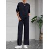 imageBTFBM 2 Piece Sets For Women Summer Short Sleeve Top Wide Leg Pants Casual Airport Travel Outfits Lounge Sets TracksuitsNavy