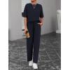 imageBTFBM 2 Piece Sets For Women Summer Short Sleeve Top Wide Leg Pants Casual Airport Travel Outfits Lounge Sets TracksuitsNavy