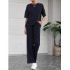 imageBTFBM 2 Piece Sets For Women Summer Short Sleeve Top Wide Leg Pants Casual Airport Travel Outfits Lounge Sets TracksuitsNavy