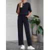 imageBTFBM 2 Piece Sets For Women Summer Short Sleeve Top Wide Leg Pants Casual Airport Travel Outfits Lounge Sets TracksuitsNavy