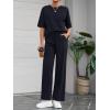 imageBTFBM 2 Piece Sets For Women Summer Short Sleeve Top Wide Leg Pants Casual Airport Travel Outfits Lounge Sets TracksuitsNavy