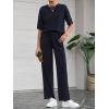 imageBTFBM 2 Piece Sets For Women Summer Short Sleeve Top Wide Leg Pants Casual Airport Travel Outfits Lounge Sets TracksuitsNavy