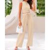 imageBTFBM Women Summer 2 Piece Outfits 2025 Beach Crew Neck Sleeveless Cropped Top Elastic Waist Wide Leg Pants Lounge SetApricot