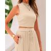 imageBTFBM Women Summer 2 Piece Outfits 2025 Beach Crew Neck Sleeveless Cropped Top Elastic Waist Wide Leg Pants Lounge SetApricot