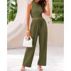 imageBTFBM Women Summer 2 Piece Outfits 2025 Beach Crew Neck Sleeveless Cropped Top Elastic Waist Wide Leg Pants Lounge SetArmy Green