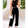 imageBTFBM Women Summer 2 Piece Outfits 2025 Beach Crew Neck Sleeveless Cropped Top Elastic Waist Wide Leg Pants Lounge SetBlack