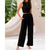 imageBTFBM Women Summer 2 Piece Outfits 2025 Beach Crew Neck Sleeveless Cropped Top Elastic Waist Wide Leg Pants Lounge SetBlack