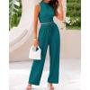 imageBTFBM Women Summer 2 Piece Outfits 2025 Beach Crew Neck Sleeveless Cropped Top Elastic Waist Wide Leg Pants Lounge SetBlue Green
