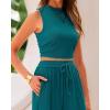 imageBTFBM Women Summer 2 Piece Outfits 2025 Beach Crew Neck Sleeveless Cropped Top Elastic Waist Wide Leg Pants Lounge SetBlue Green