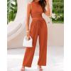 imageBTFBM Women Summer 2 Piece Outfits 2025 Beach Crew Neck Sleeveless Cropped Top Elastic Waist Wide Leg Pants Lounge SetBrick Red