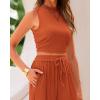 imageBTFBM Women Summer 2 Piece Outfits 2025 Beach Crew Neck Sleeveless Cropped Top Elastic Waist Wide Leg Pants Lounge SetBrick Red