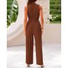 imageBTFBM Women Summer 2 Piece Outfits 2025 Beach Crew Neck Sleeveless Cropped Top Elastic Waist Wide Leg Pants Lounge SetBrown