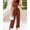 imageBTFBM Women Summer 2 Piece Outfits 2025 Beach Crew Neck Sleeveless Cropped Top Elastic Waist Wide Leg Pants Lounge SetBrown