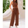 imageBTFBM Women Summer 2 Piece Outfits 2025 Beach Crew Neck Sleeveless Cropped Top Elastic Waist Wide Leg Pants Lounge SetBrown
