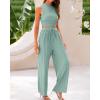imageBTFBM Women Summer 2 Piece Outfits 2025 Beach Crew Neck Sleeveless Cropped Top Elastic Waist Wide Leg Pants Lounge SetFruit Green