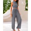 imageBTFBM Women Summer 2 Piece Outfits 2025 Beach Crew Neck Sleeveless Cropped Top Elastic Waist Wide Leg Pants Lounge SetGrey