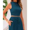 imageBTFBM Women Summer 2 Piece Outfits 2025 Beach Crew Neck Sleeveless Cropped Top Elastic Waist Wide Leg Pants Lounge SetLake Blue
