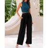 imageBTFBM Women Summer 2 Piece Outfits 2025 Beach Crew Neck Sleeveless Cropped Top Elastic Waist Wide Leg Pants Lounge SetLake Blue Black