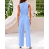 imageBTFBM Women Summer 2 Piece Outfits 2025 Beach Crew Neck Sleeveless Cropped Top Elastic Waist Wide Leg Pants Lounge SetLight Blue