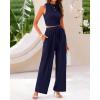 imageBTFBM Women Summer 2 Piece Outfits 2025 Beach Crew Neck Sleeveless Cropped Top Elastic Waist Wide Leg Pants Lounge SetNavy