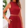 imageBTFBM Women Summer 2 Piece Outfits 2025 Beach Crew Neck Sleeveless Cropped Top Elastic Waist Wide Leg Pants Lounge SetRed
