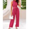 imageBTFBM Women Summer 2 Piece Outfits 2025 Beach Crew Neck Sleeveless Cropped Top Elastic Waist Wide Leg Pants Lounge SetRose Red